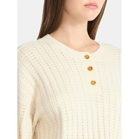 No Boundaries Women's Pointelle Henley Pullover, Size L (12-14), Relaxed Fit - Picture 4 of 4